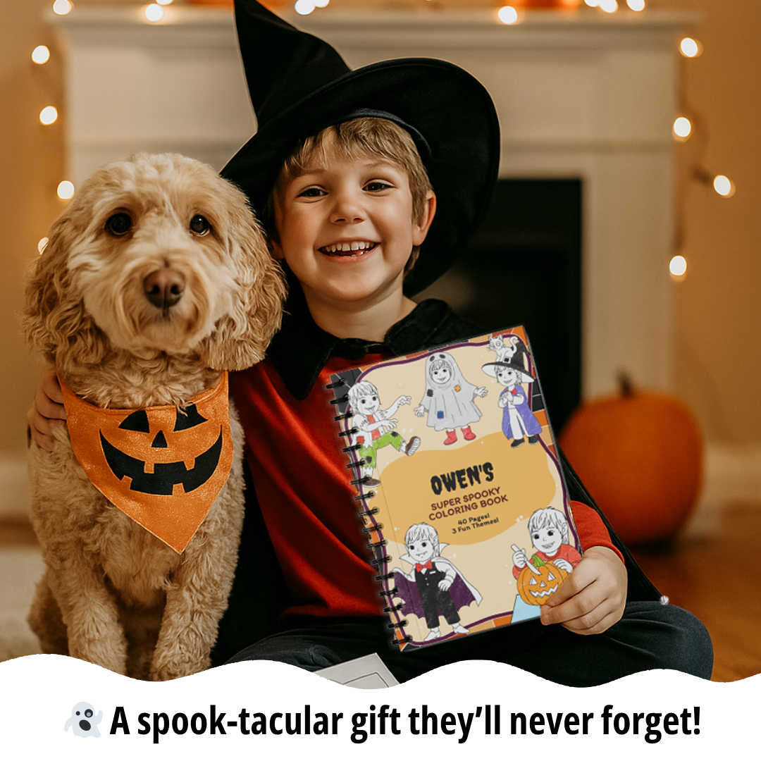Cover of My Super Spooky Coloring Book, a personalized Halloween coloring book for young kids