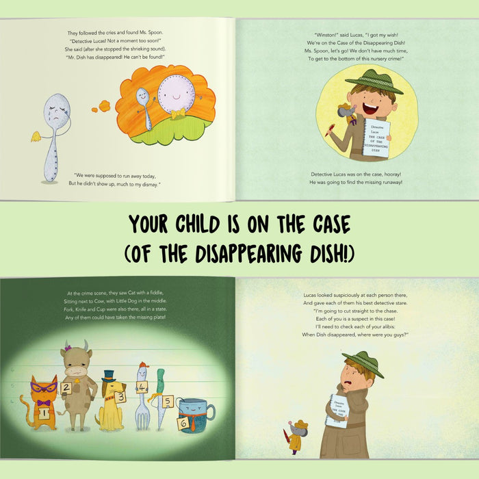 Interior preview 5 from You the Detective and the Case of the Disappearing Dish, a personalized children’s book