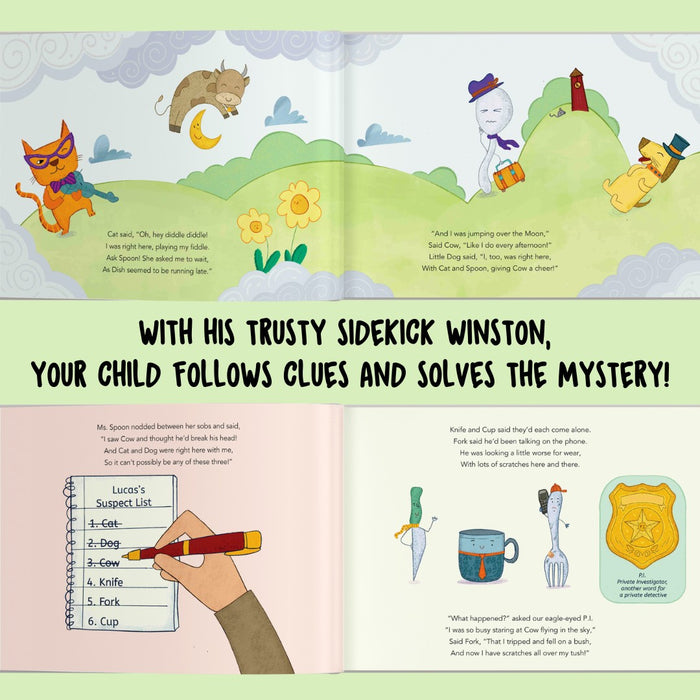 Interior preview 6 from You the Detective and the Case of the Disappearing Dish, a personalized children’s book